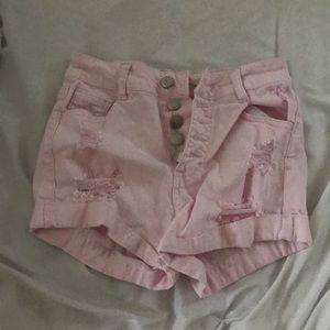 pink high waisted ripped shorts
